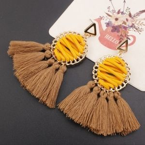 Khaki Boho Dangle Drop Tassel Earrings